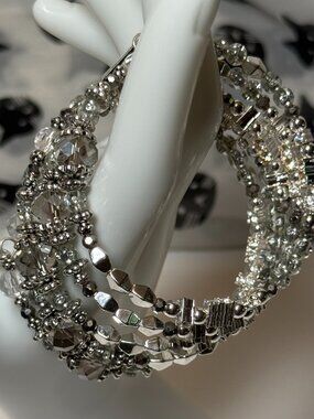 Coiled Beaded Silver Tone Bracelet Engraved Faith Hope